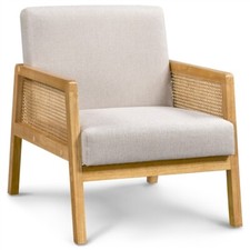 Fauteuil de Salon en Bois Massif et en Tissu Fauteuil Relax Design Rotin