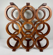 Vintage MCM Wood Wine Rack Kustom Kraft Geometric Circles Countertop 9 Bottle