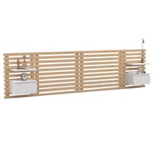 Tête de lit suspendue en lattes AVA 240 cm avec chevets + tiroir façon bois clai