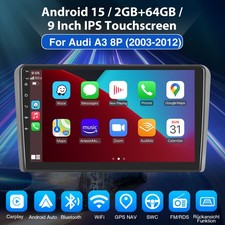 2+64G Android 15 Autoradio Carplay GPS Navi BT Pour AUDI A3 8P 2003-2012 WIFI FM