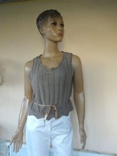 PULL TUNIQUE TRICOT DENTELLE  BEIGE T M 36/38  NEUF