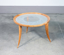 ⚜️ Table Basse Design Italie Années 1940 En Bois Et Verre Ronde Vintage