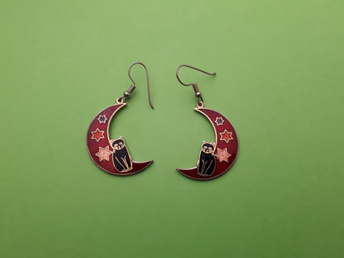 Boucle oreilles lune chat - boucle,