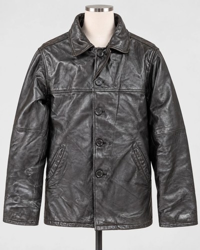 Manteau cuir noir vintage - cuir,