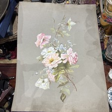Bouquet of pink flowers watercolor era 1900 on soft cardboard 64x49 cm