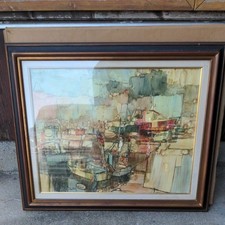 Tableau Huile Original Claude Binetruy « Chantier Naval à La Turballe » 15P S...