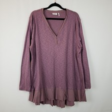 Logo Lori Goldstein Top 1X Tunic Long Sleeve Flounce Hem Comfy Cotton Modal Knit