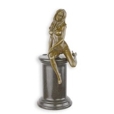 Signed Bronze Nude Woman Sculpture on a Black Marble Base