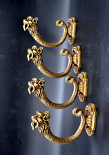 4 Curtain Burner Hooks, Bronze or Gilded Metal, Empire Style, Vintage Decor