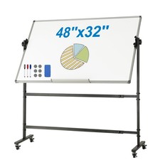 VEVOR Tableau Blanc Magnétique Effaçable à Sec Mobile Double-Face 118 x 76 cm