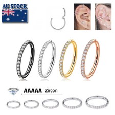 Surgical Steel Hinged Segment Sleeper 16g Hoop Ring CZ Ear Nose Lip Piercing 1PC