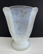 Antique Art Deco France ETLING White Opalescent Wattle Vase French Glass