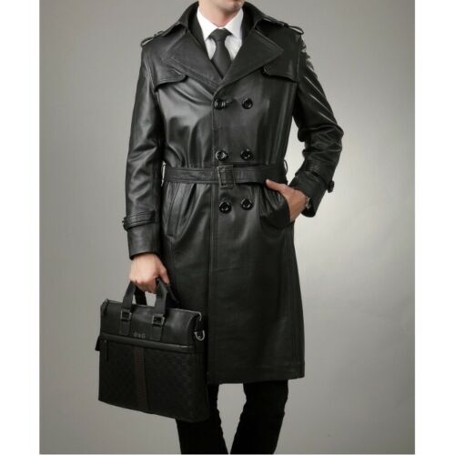 Manteau trench cuir - cuir, noir