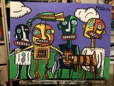 TROIS MAGE- FIGURATION LIBRE ACRYLIQUE SUR TOILE DU PEINTRE   VISTO