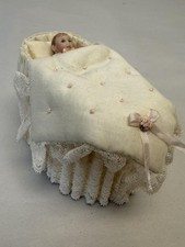 ARTISAN DOLLHOUSE MINIATURE BABY DOLL IN BASSINET