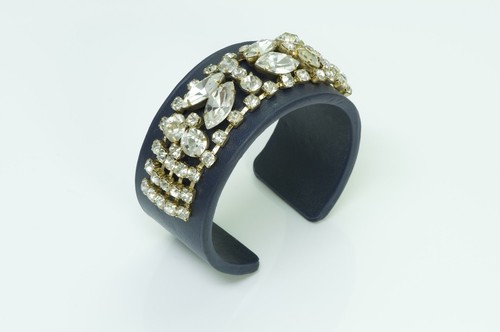 Vintage leather crystal cuff - leather,