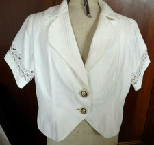 Vintage Petite veste-piqué coton blanc dentelle manches courtes doublée