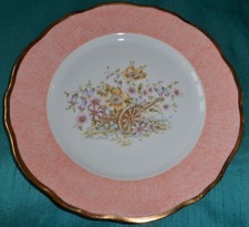 ASSIETTE PLATE DECOR CHAMPÊTRE BROUETTE FLEURIE  PORCELAINE LIMOGES VINTAGE 
