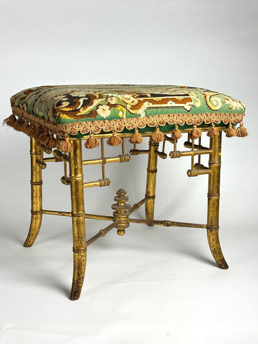 Ancien tabouret bois - ancien, doré
