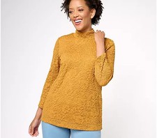 Susan Graver OCCASIONS  Mock-Neck 3/4-Sleeve Top Golden Jewell A610561