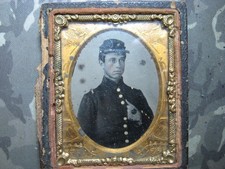 Civil War Tin Type Union Soldier w Forage Cap or Kepi Company B
