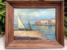 Antique Provencal painting by J Sentis HSP painting, navy, antique 