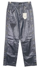 LIU JO Laminato Women Jeans W28 Glitter Shiny Snap Side Regular Fit Blue Zip Fly