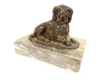 Small clipboard sculpture bronze dog lying grey marble St. Anne 19th century