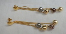 BEAUTIFUL EARRINGS WITH DANGLING TRI COLOR  GOLD PLATED BEADS  3'