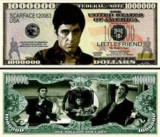 SCARFACE / AL PACINO BILLET de Collection 1 MILLION DOLLAR US ! Mafia Gangsters