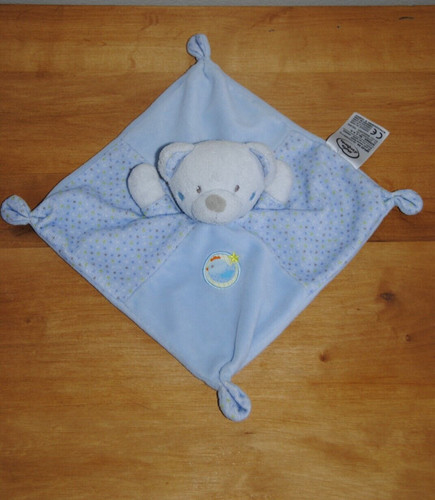 Doudou plat mouchoir ours bleu - plat,