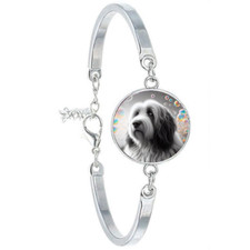 BRACELET CABOCHON ACIER Chien BEARDED COLLIE