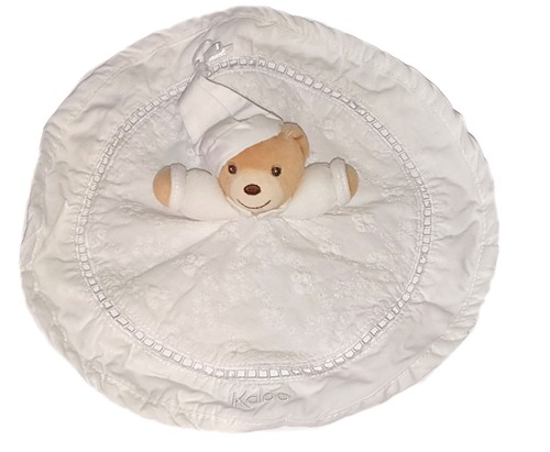 Doudou plat rond - blanc, ours