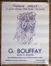 Affiche ancienne EXPOSITION GABRIELLE BOUFFAY Galerie Jolly Blois Chien Boxer