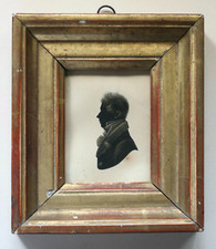 Portrait Silhouette Young Man Romantic Miniature 19th Century Wash Gold Wood Frame