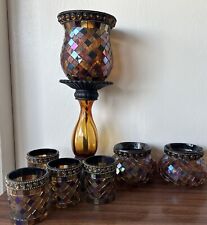 7 PartyLite Global Fusion Mosaic Glass Candle Holder Votive Lot Set Glass Mirror