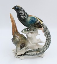 Karl Ens Enameled Porcelain Group with 2 Pheasants