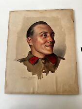 WATERCOLOR SIGN MAX MOREAU 1946 PORTRAIT OF SOLDIER
