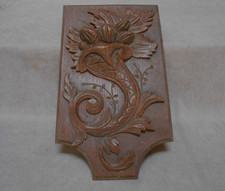 Plaque Porte ancienne en bois sculpté Volutes et Corne d'Abondance 38 cm H