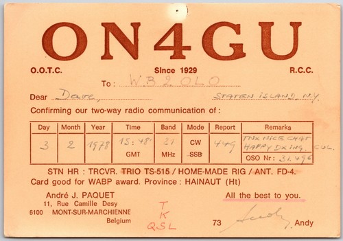1978 qsl radio - 1978, on4gu