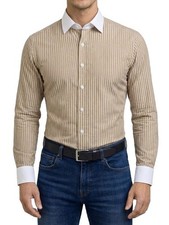 Chemise beige à rayures col