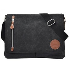 Sac d'épaule Sacoche Homme Toile Vintage Bandoulière Travail Voyage Sport Noir