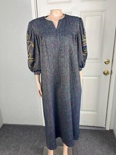 Vintage 80's David Brown Dress Small Metallic Knit embroidered party Pockets Z18