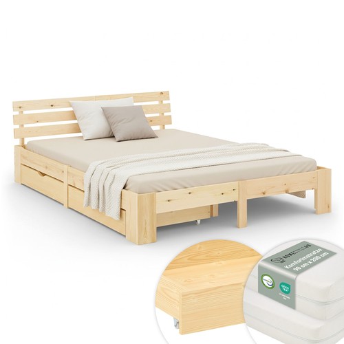 Lit double 180x200 bois - en,