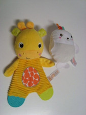Lot of 2 Bright Starts Plush Giraffe/Seal Snuggle Crinkle Baby Toy Lovey Yellow