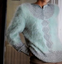 Superbe pull Angora vert et gris  couture modèle "Choucas"🐇🐇a blatt  