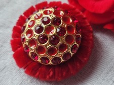 Haute couture button vintage red rhinestone large jewelry 3.3 cm ref 7031