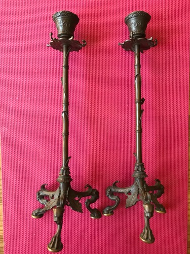 Paire bougeoirs bronze - bougeoirs,