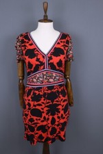 Ladies Desigual Red Floral Party Cocktail Short SleevV-Neck Evening Dress Size L