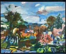 Painting painting modern contemporary art 20th century garden signed Serge Tillou (1928)